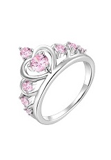 tiny silver heart crown pink tourmaline birthstone baby ring